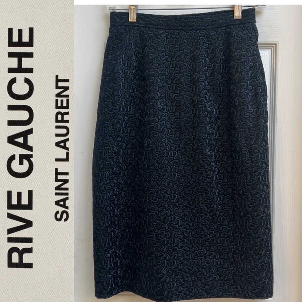 Vintage YSL Saint Laurent Rive Gauche Black Pencil Skirt 40 Quiet Luxury Capsule